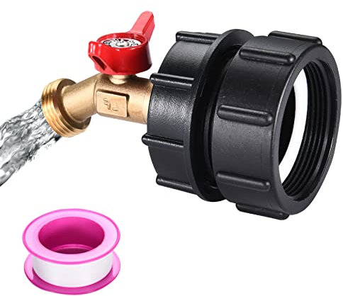 VYH Adattatore per serbatoio IBC da 275-330 galloni filettatura fine da 2, raccordi IBC da 60 mm con valvola a sfera, ingresso NPT maschio da 1/2 × 3/4 maschio GHT filettato in ottone rubinetto per