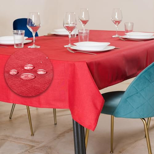 Tischdecke Outdoor Abwaschbar 140x240 Rot Gartentischdecke Tischdecken Wetterfest Wachstuchtischdecke Table Cloth Made in Italy für Den Außenbereich Tischtuch