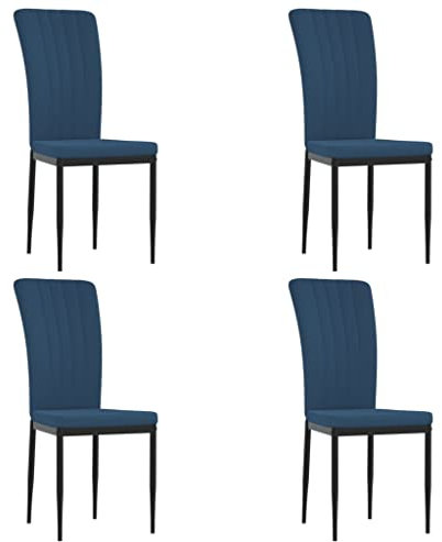 vidaXL Esszimmerstühle 4 STK., Esszimmerstuhl Hochlehner, Essstuhl Küchenstuhl Eisenrahmen, Polsterstuhl Stuhl für Esszimmer Küche, Blau Samt