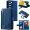 EYZUTAK Handyhülle für Samsung Galaxy S23,Flip Case Lederhülle Reißverschluss Magnetverschluss Brieftasche mit 9 Kartenfächern Standfuntion Retro Matt Ledertasche-Blau