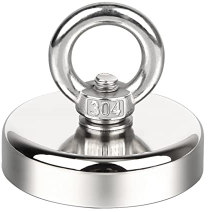 Powmag Magnet 120KG Zugkraft, Neodym-Ösenmagnet Ø60 x H15 mm, Hochleistungsmagnet Ideal für Magnet Fischen, Magnetfischen mit Ringschraube und Senkbohrung für Magnetfischen und Bergung im Fluss