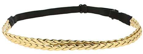 Goldenes PU Damen Haarband - Original Geflochtenes Hairband - Dünnes elastisches Stirnband einstellbare Größe - Hochzeit oder Party Headband - Retro und Vintage Look Boho Boheme Hippie Chic