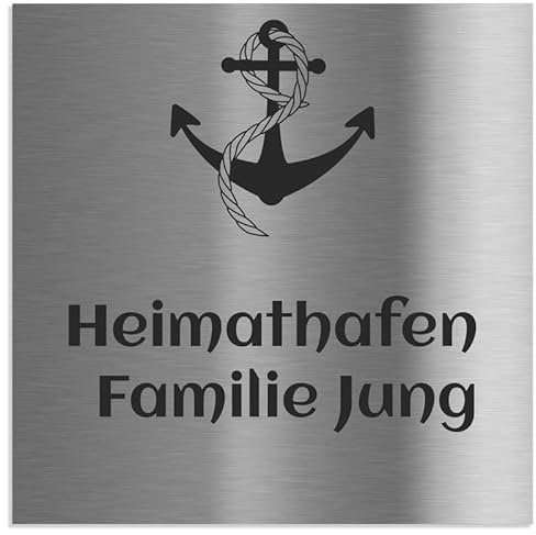 Jung Edelstahl Design Türschilder - Namensschilder V2A Edelstahl - incl. Gravur - Hinweisschilder Edelstahl/anthrazit oder weiß wählbar (Edelstahl, 100x100 mm)