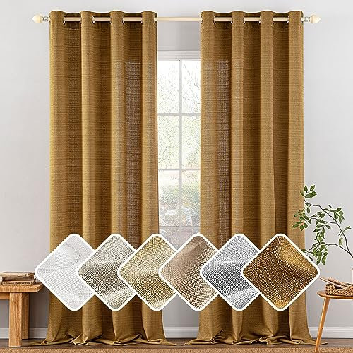 MIULEE Gardinen Leinenoptik Vorhang Wohnzimmer Voile Gardine mit Ösen Vorhänge Halbtransparent für Schlafzimmer KinderzimmerSchiebevorhang 2er Set Braun 245x140 cm