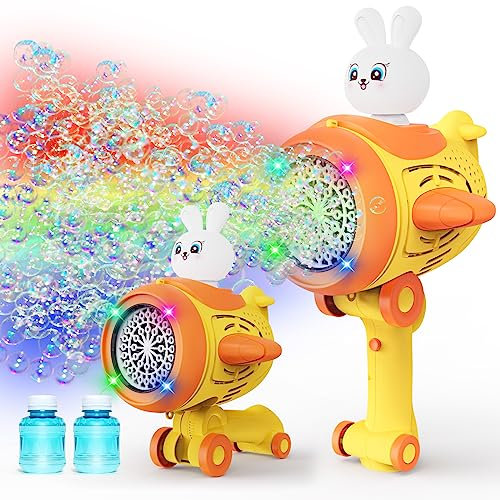 Panamalar 3 in 1 Macchina per Bolle di Sapone Pieghevole, 36 Fori Pistola a Bolle Ricaricabile per Bambini, 25000+ Bolla/min con 2x100ml Soluzione,4 Luci Soffiatore di Bolla per Festa Nozze All'aperto