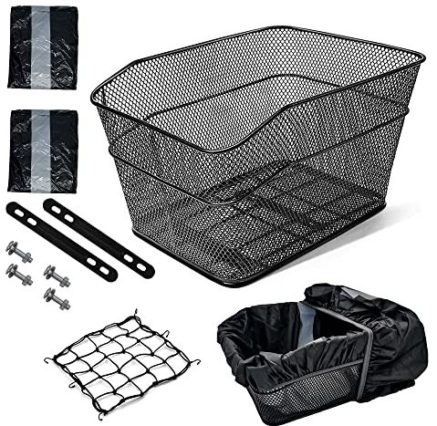 Fahrradkorb hinten – Hinterradkorb 2 regenfeste Reflektoren und Gepäcknetz, Fahrradkorb-Zubehör, 39,2 x 29,5 x 18 cm