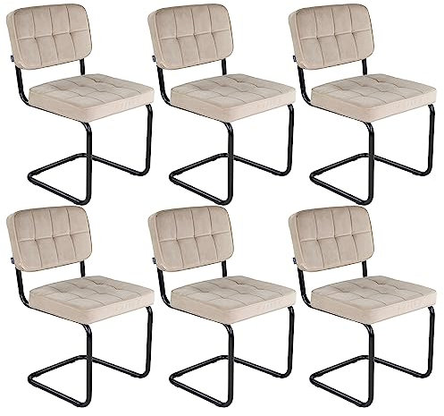 Kick Collection 6er Set Esszimmerstühl Ivy - Champagner - Modern und Hochwertig - Samtstoff und Metall - Erhältlich in vielen Farben