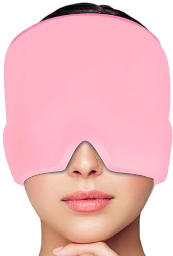 Migräne Maske - Wiederverwendbare Kühlpads Kopfschmerzen Maske Kaltkompressionstherapie-Kühlpack Mütze zur für Kopfschmerzen | Geschwollene Augen Stressabbau (Rosa)
