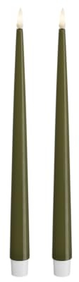 Deluxe Homeart Indoor Flameless LED Dinner Candle - Set of 2 - with Real Flame™ Technology - Battery Powered Candle (28 cm, Olive Green)