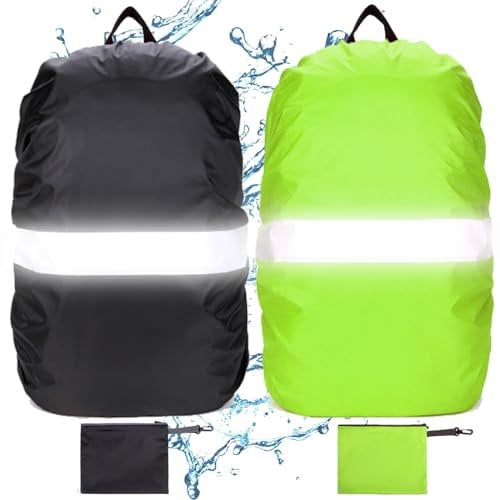 DKDDSSS 2 Pack Reflective Waterproof Backpack Rain Cover, Waterproof Rain Cover for Backpack, Waterproof Rucksack Cover Rainproof Protector for Outdoor Hiking Riding Climbing, M 40L-50L
