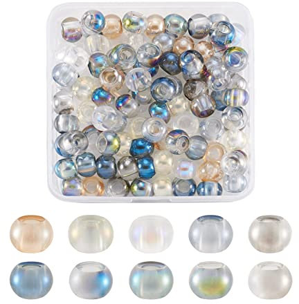 Crafans Europäische Glasperlen, großes Loch, Kristall, Rondelle, AB-Farbe, 14 mm, galvanisiert, Murano-Perlen, lose Abstandshalter für DIY-Armbänder, Schmuckherstellung, 10 Farben