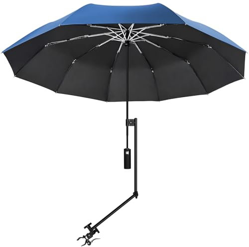 XLINGZA Parasol de plage UPF 50+ avec pince universelle réglable pour poussette, blanchisseur, terrasse, pêche, barbecue (Auto/XXL bleu)