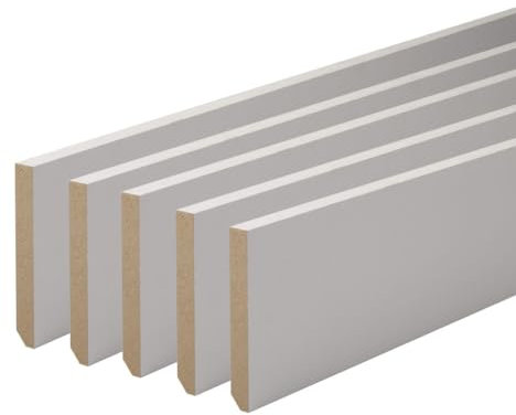 MadeInNature, Plinthe Bois Blanc Pré-peint, Fabriquée en France, Finition Carré hauteur 7cm, Longueur aux choix. (50 ml)