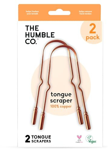 The Humble Co Tongue Scraper for Adults & Kids, 2 Pack - 100% Copper Tongue Cleaner Helps Eliminate Bad Breath & Bacteria - Dental Oral Care Products & Personal Hygiene Essentials