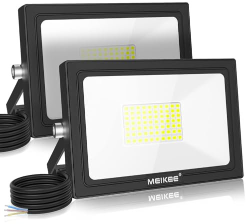 MEIKEE 60W LED Strahler Außen 6500K Kaltweiß 5200LM Superhell LED Fluter IP66 Wasserdicht LED Scheiwerfer Außenstrahler für Garten, Hinterhof, Auffahrt, Türen, Garage, Flur 2 Stücke
