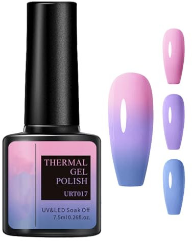 Farbwechsel UV Gel Nagellack Schwarz - 7.5ml Temperatur Farbwechsel Gel Nagellack Soak Off UV LED Nail Art Gel Lack - Lila Rosa (17)