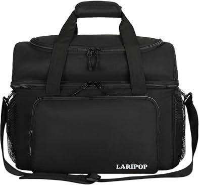 LARIPOP Bowlingballtasche für 2 Bälle, Bowlingtasche mit doppeltem Ballhalter, passend für Bowlingschuhe bis Herrengröße 44 und Zubehör, Schwarz