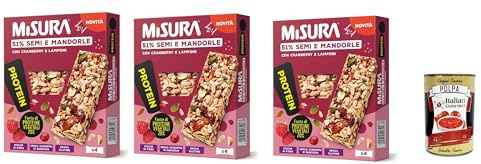 Italian Gourmet Protein Bar barretta semi mandorle 3 x 120g | Cranberry e lampone, ballaststoffreich, pflanzliche Eiweißquelle, Gesamtnettogewicht 360 g + Kostenlos Polpa 400g