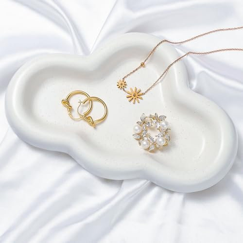 Emibele Plateau à Bijoux en Céramique, Porte-bijoux en Forme de Nuage pour Colliers, Bracelets, Boucles d'oreilles, Parfum, Vanité, Bol à Clés, Porte-bagues Mignon pour Maison, Blanc Mat