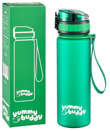 Gourde anti-fuite pour enfants, 500 ml, sans BPA, gourde pour l'école, la randonnée et la salle de sport, gourde avec infuseur à fruits, bouteille d'eau neutre au goût, 500 ml, vert forêt tropicale