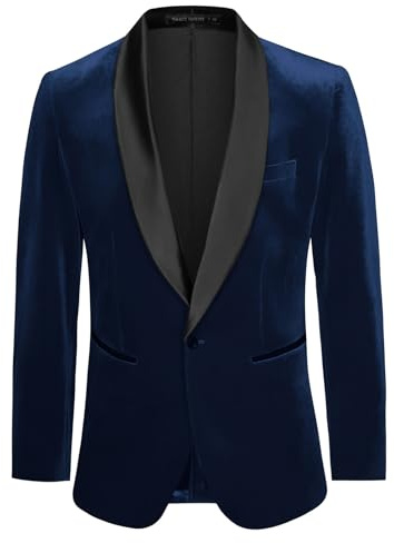 GRACE KARIN Herren Sakko EIN Knopf Regular Fit Samt Anzugjacke Performance Party Blazer für Hochzeit Weihnachten