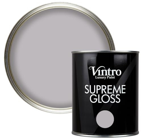 Vintro Paint | Gloss Paint | for Walls | Wood | Trim | Gloss Furniture Paint | Interior & Exterior Use. 1 Litre (Grey/Hint of Lilac - Paloma)