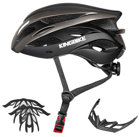 KINGBIKE Fahrradhelm Leichter größenverstellbarer Rennradhelm mit Visier und austauschbarem Innenfutter für Jugendliche Erwachsene Damen Herren (Schwarzes Titan, L(59-62CM))