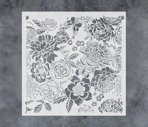 GSS Designs Pfingstrosen-Wandschablone, 30,5 x 30,5 cm, Blumenschablonen für Wand, Möbel, Pfingstrose, Allover-Blumenmuster, Schablonen für Heimdekoration