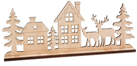 VBS Holz-Steckmotiv Landschaft mit Rehen & Häusern MDF-Sperrholz