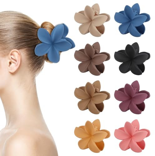 8 mollette per capelli a forma di fiore, opache, clip per capelli a forma di fiore, clip per capelli grandi e spessi, antiscivolo, per donne e ragazze (8 colori)