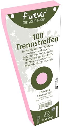 Exacompta - Ref. 13535E – Karton mit 6 Packungen mit je 100 Stück Trapezregister, einfarbig, perforiert, 105 x 240 mm, Rosa