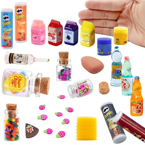 21Pcs Wichtel Zubehör,Miniatur Puppenhaus Zubehör 1/12 Miniatur Lebensmittel Set Miniatur Deko Essen und Trinken, KEPKKU Miniatur Weihnachten Süßigkeiten und Trinken Set für Wichtelhaus Weihnachtsdeko