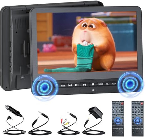 DESOBRY 12,5 Pulgadas Reproductor de DVD para vehículos 2 Pantallas, con batería Recargable de 5 Horas, 2 Pantallas DVD portátil Coche, televisión de reposabrazos para niños