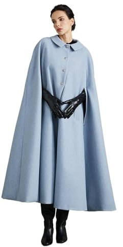 BEAUTELICATE Umhang Mantel Damen Wollmischung Poncho Cape Wintermantel Lang Bubikragen Winddicht Mantel mit Taschen Herbst Winter für Hochzeit Weihnachten Festliche