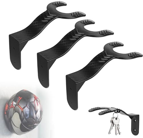 Funtery 3 Stück Helm Halterung Wand, Halterung für Motorradhelm helmhalter Wand Wandmontage Helmhalter mit Haken Helmhalterung für Aufhängen von Motorradhelm und Schlüssel