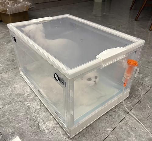 Nebulizador para Mascotas Nido Jaula para Incubadora de Cachorros para Tratamiento de Tos y Respiración, Caja Rociadora Nebulizadora Transparente para Mascotas, Cámara de Oxígeno para Gatos con Dos Or