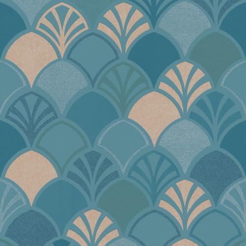 WPE® Teal Seashell Palm Tropical Wallpaper – Coastal Summer Happy Vibes Wall Décor for Living Room, Bedroom, or Office – Elegant Vibrant Beach Theme Exclusive Unique Design