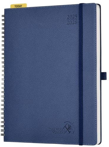 POPRUN Kalender 2025 2026 Horizontale Wochenplaner (Aug.2025-Dez.2026) – Ringbuch mit Softcover, ca. A4 (21.8x26,4 cm),17-Monate-Terminplaner 1 Woche 2 Seite, Marineblau