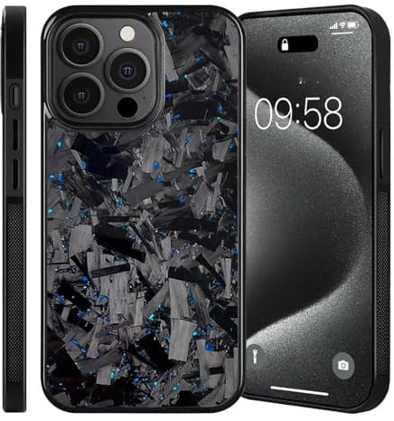 Hexafiber Phone Case, Forged Carbon Fiber Flakes Case, Forged Carbon Fiber Phone Case, Real Carbon Fiber Phone Case, Carbon Fiber Phone Case for iPhone Series (14 Pro,Blue)