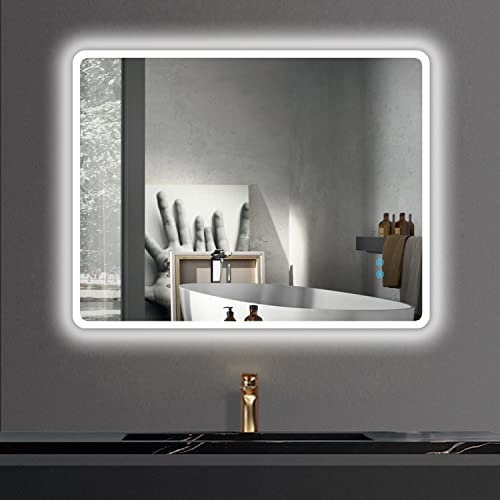 baklon Badspiegel Spiegel Badezimmerspiegel mit Beleuchtung LED Spiegel Wandspiegel Wasserdicht mit Touch-Schalter Beschlagfrei 70 x 90 cm 3 Lichtfarbe Einstellbare Mirror