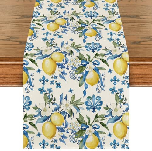 Artoid Mode Blau Zitrone Sommer Tischläufer, Saisonnal Frühling Küche Esstisch Dekoration Drinnen Urlaub Party Dekor 40x180 cm