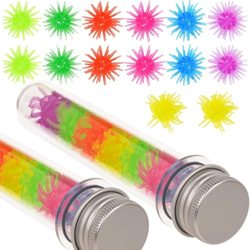 Glow in The Dark, Springknete, 14 Wandkrabbler in PET-Röhre, Leuchten im Dunkeln (Blau, Lila, Orange, Gelb, Grün, Rosa) - Klebrige Creeblers, Antistress Fidget, Heros für Kinder
