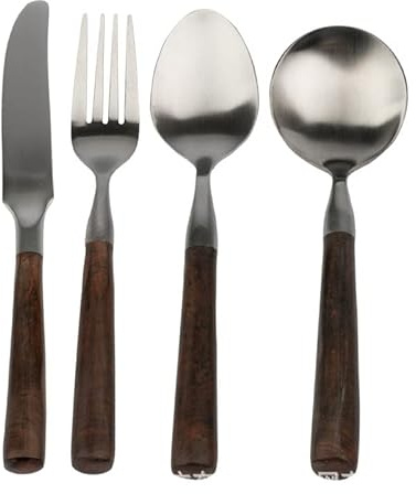 Dish Set,Silverware Flatware Set, 4/7 Pcs Wooden Handle Round Solid Wood Handle Matte Brushed Stainless Steel Cutlery Steak Knife and Fork Set(4 Pieces for 1)