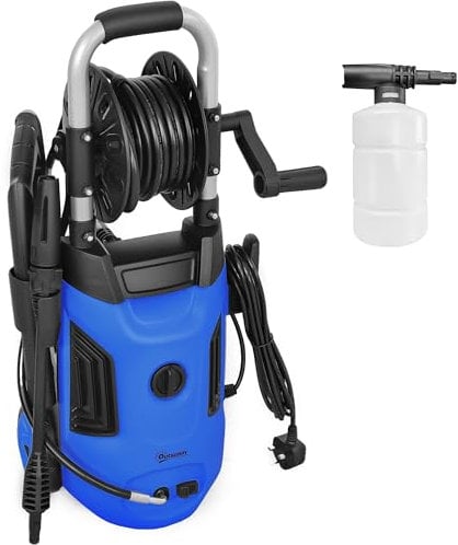 Outsunny 1800W Power Washer 150 Bar Pressure 6 m Hose and Hose Reel, Blue