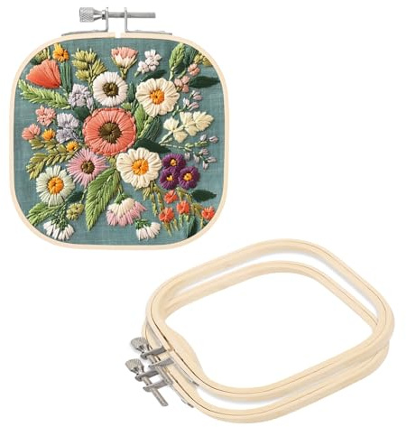 PATIKIL 3 Stück 13 cm Bambus Stickrahmen Set, Quadratische Verstellbare Rahmen, Stickrahmen Kreuzstich Ring, Punch Needle Rahmen Stickständer für Embroidery DIY Nähen Dekoration