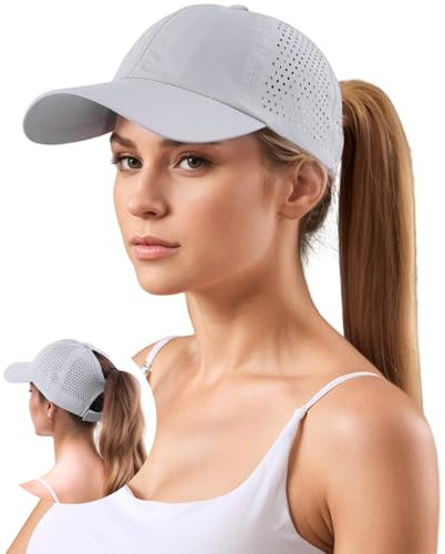 YAMEE Damen Baseballkappe Sommer, Mesh Atmungsaktive Pferdeschwanz Baseball Cap, Wasserdicht Schnelltrocknend, Hellgrau