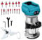 Router compatto senza fili per batteria Makita 18-21V, router palmare senza spazzole da 800 W per la lavorazione del legno, motore brushless da 30000 giri/min con 15 punte per router con gambo da 1/3