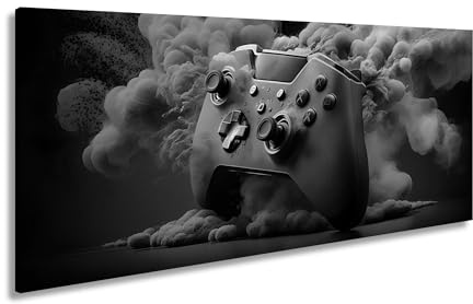 Leinwandbild Gaming trifft Farbe – Controller als Kunst in Bewegung. Panorama 120x60cm Effekt:Schwarz&Weiß XXL Kunstdruck Bild auf Keilrahmen/Wandbild/Wohnzimmer Dekoration