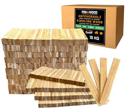 PINI Brennholz Anzünder aus Eichenholz 15 kg Anmachholz für Kamin Grill Lagerfeuer Feuerschale