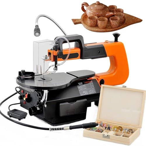 Electric Scroll Saw, 120W Two-Direction Variable Speed, 550-1600RPM, 16 Inch Throat Width, 50mm Cutting Thickness, Work Light, Pedal Switch, 0-45° Adjustable for Wood Projects